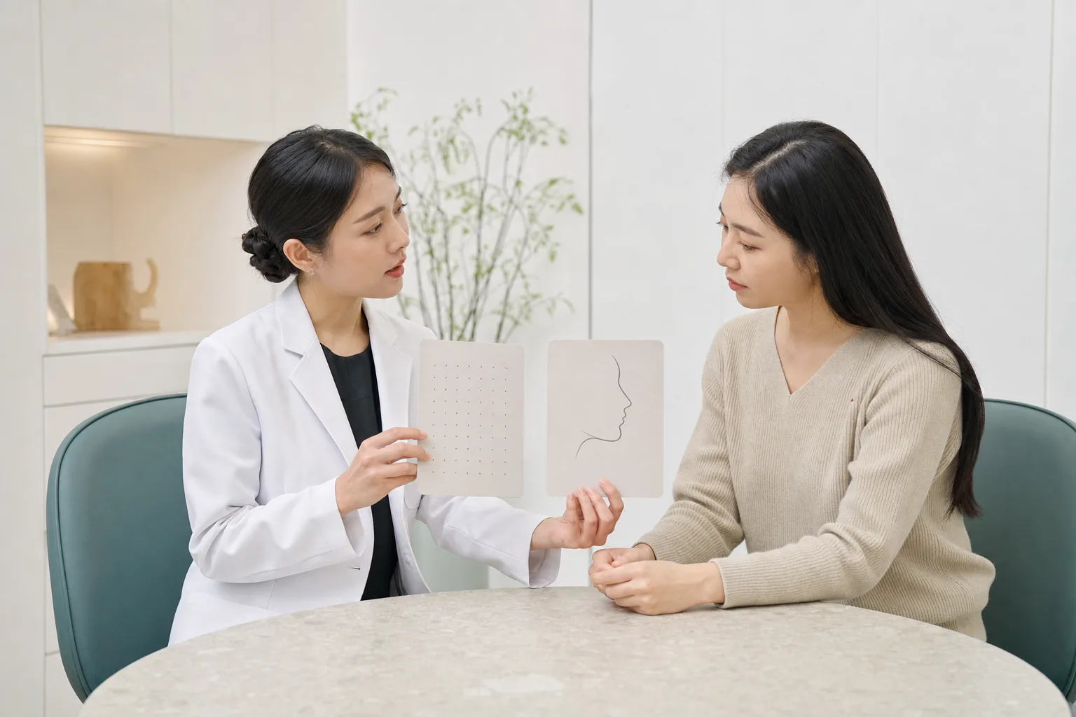 피부결과 부위별 볼륨 목표를 나누어 설명하는 상담