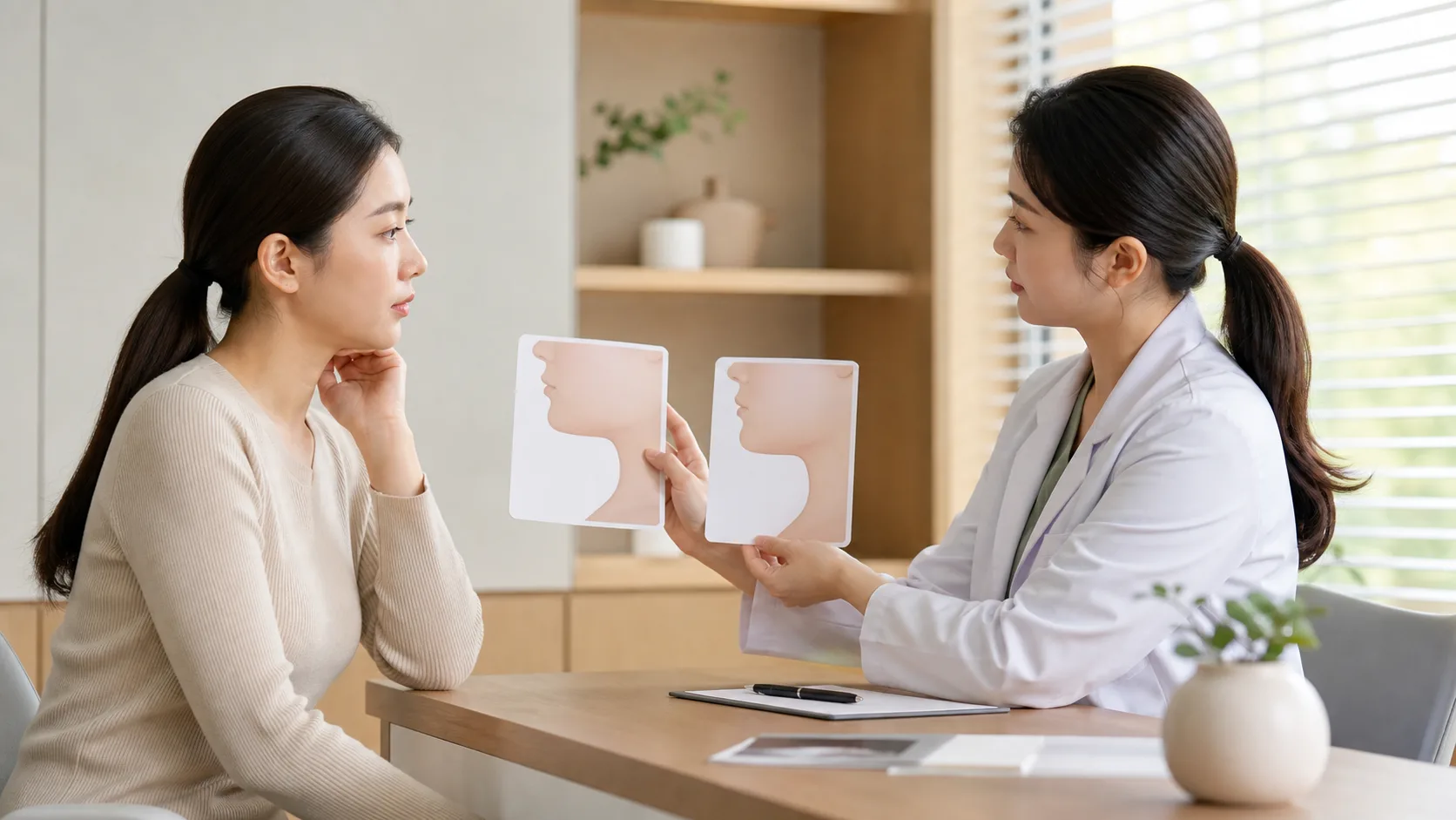 첨단온다리프팅 전, 턱밑과 얼굴선 목표를 나누는 기준